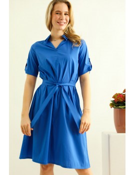 HAILEY Poplin Shirt Dress - Royal Blue