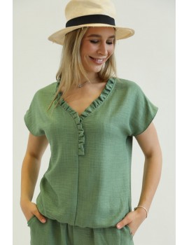 HENI Linen Blouse - Khaki