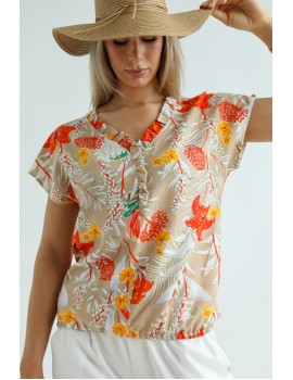 HENI Linen Blouse - Yellow Patterned