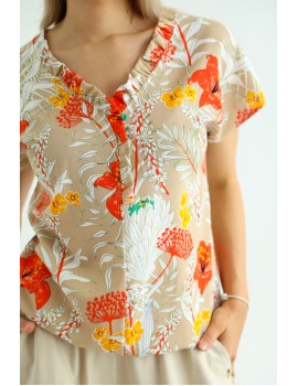 HENI Linen Blouse - Yellow Patterned