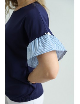 PENNY T-Shirt with Poplin Sleeves - Navy