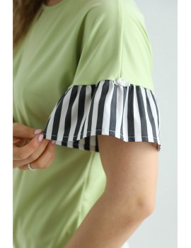 PENNY T-Shirt with Poplin Sleeves - Apple Green