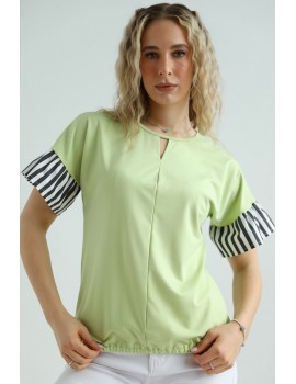 PENNY T-Shirt with Poplin Sleeves - Apple Green