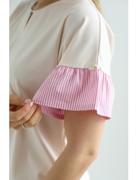 PENNY T-Shirt with Poplin Sleeves - Vanilla