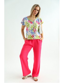HENI Linen Blouse - Green Patterned