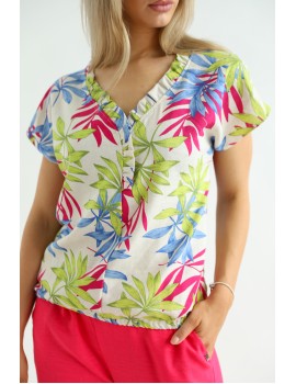 HENI Linen Blouse - Green Patterned