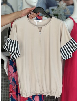 PENNY T-Shirt with Poplin Sleeves - Vanilla