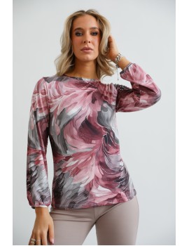 ZINA Print Top - Burgundy-Grey