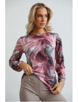 ZINA Print Top - Burgundy-Grey