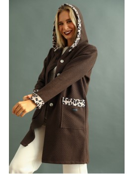 DELONI Coat - Dark Brown Patterned
