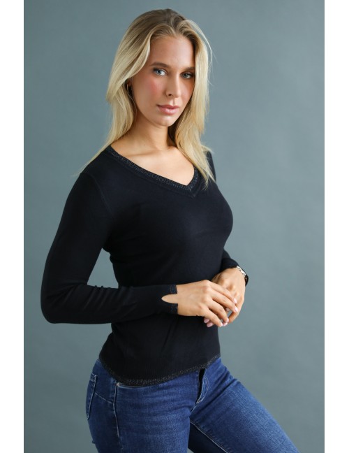 V Kötött Felső - Fekete