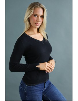 V Knit Top - Black