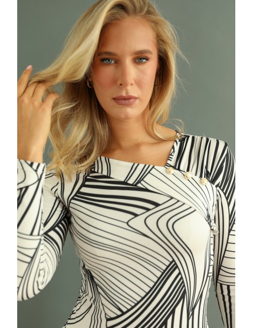 CECIL Gombos Felső - Fekete Mintás