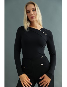 CECIL Buttoned Top - Black